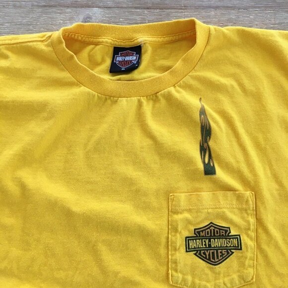 HARLEY DAVDISON T-SHIRT Vintage Yellow ORLANDO FLORIDA 06/01 USA XL Pocket Tee - Picture 2 of 7